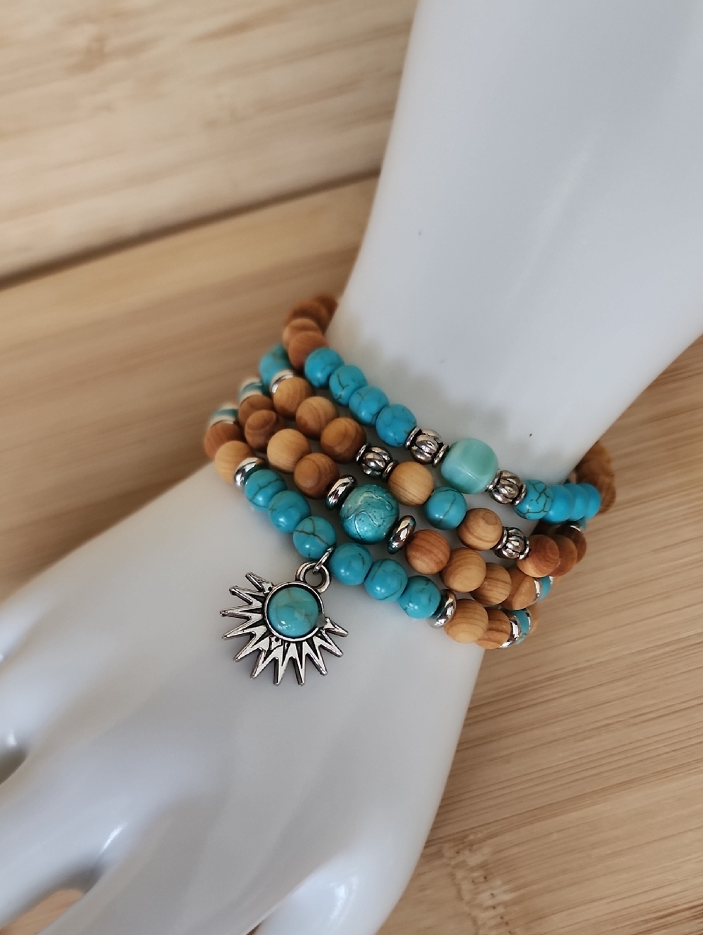 🆕️Turquoise and Wood Beaded Bracelet Set